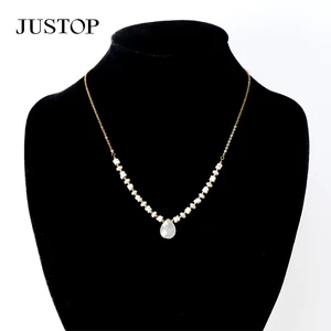 Classic Simple High Quality White Jade Gemstone Stainless Steel Stone Pendant Necklace Jewelry