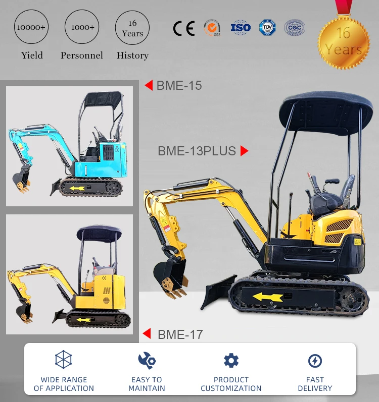 Free Shipping Mini Diesel Excavator Machine 0.8t 1ton 1.2 Ton 1.8ton