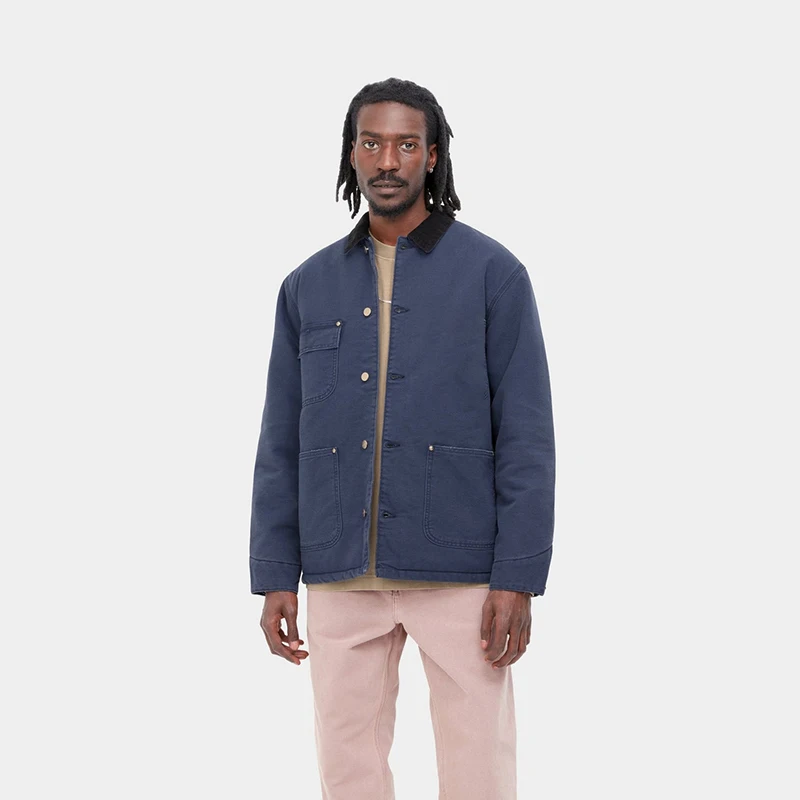 Man Cotton Canvas Overalls Custom Denim Collars Jacketed Workwear Collar Collarless Twill Men Casual Zipper Jacket Woven Regular