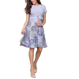 Hot Sales Lavender Floral Silk Maternity Dress Layered Nursing Midi Dress for Pregnant