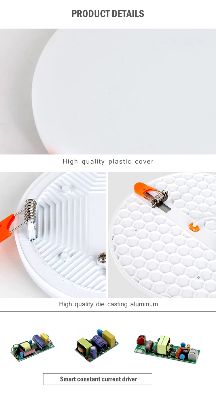Die-casting aluminum back light panel light adjustable spring buckle cut size round & square shape frameless led panel light