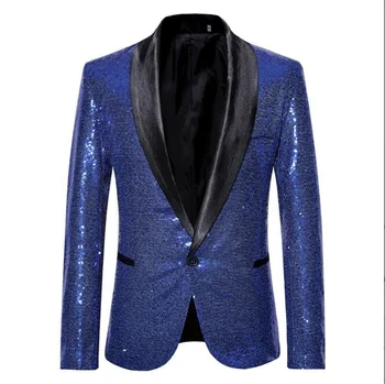 Shiny Sequin Blazer For Men Prom Suit Jacket Slim Fit Sport Coats Tuxedo Fashion Blazer For Wedding Banquet