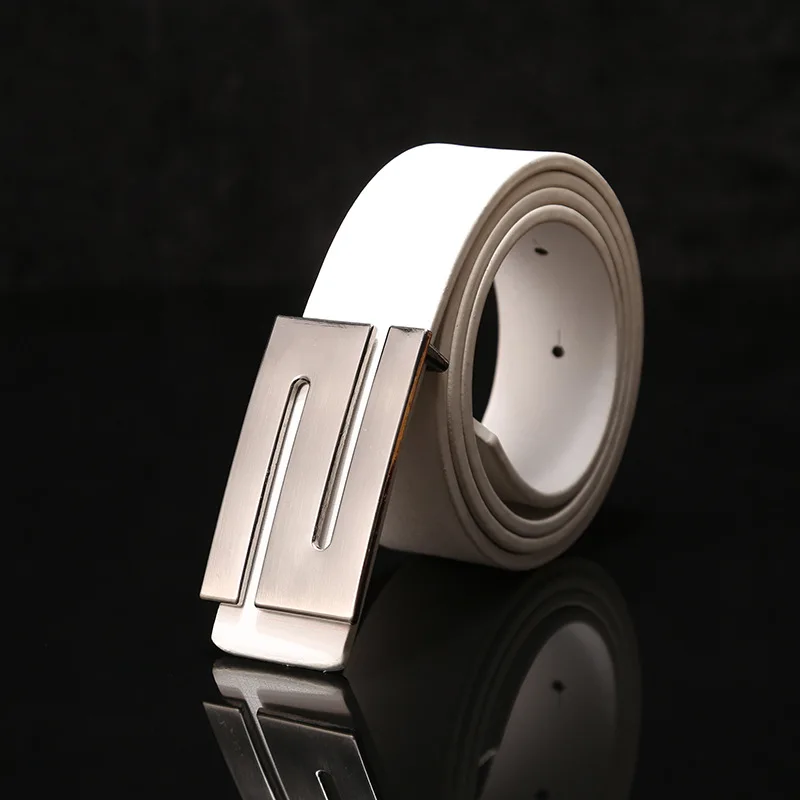 Ремень WDD352 мужской/женский, модный гладкий пояс из искусственной кожи, в форме буквы S, с металлической пряжкой, Повседневный, унисекс, для штанов