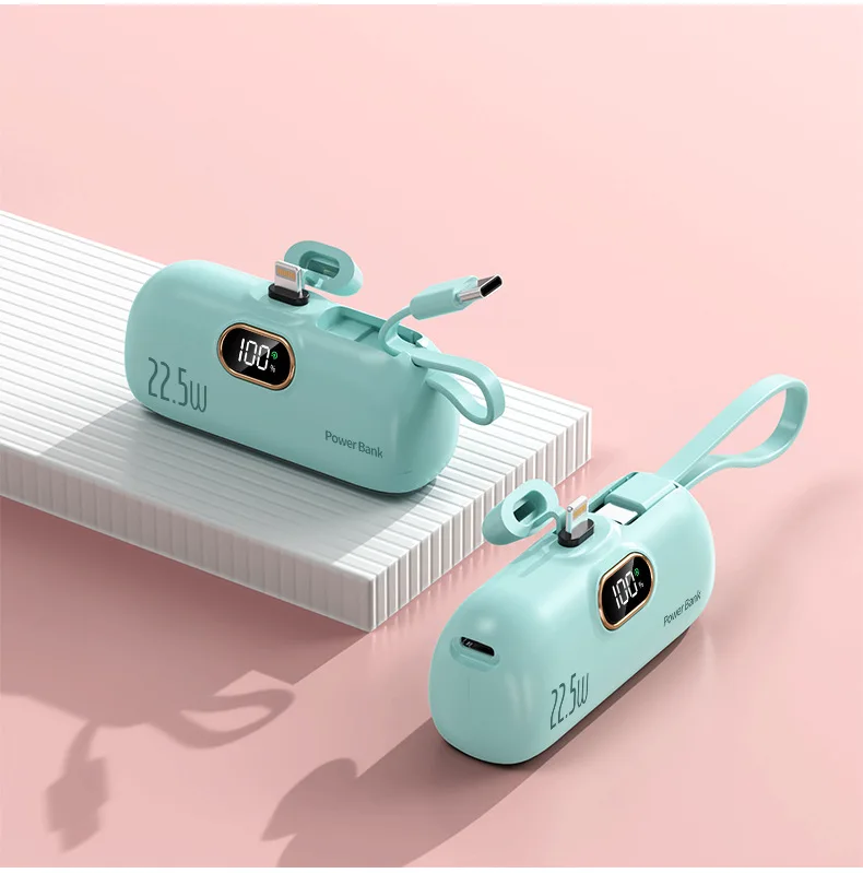 2024 New Design Mini Capsule Powerbanks 22.5w Super Fast Charge 2in1 5000mah 10000mah Large Capacity Portable Power Bank