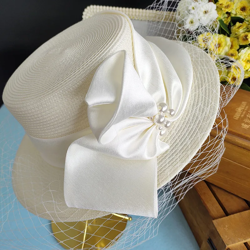 Wholesale wedding hat for bride Women church hat White church hat wedding hat hats Women for wedding,10 Pieces