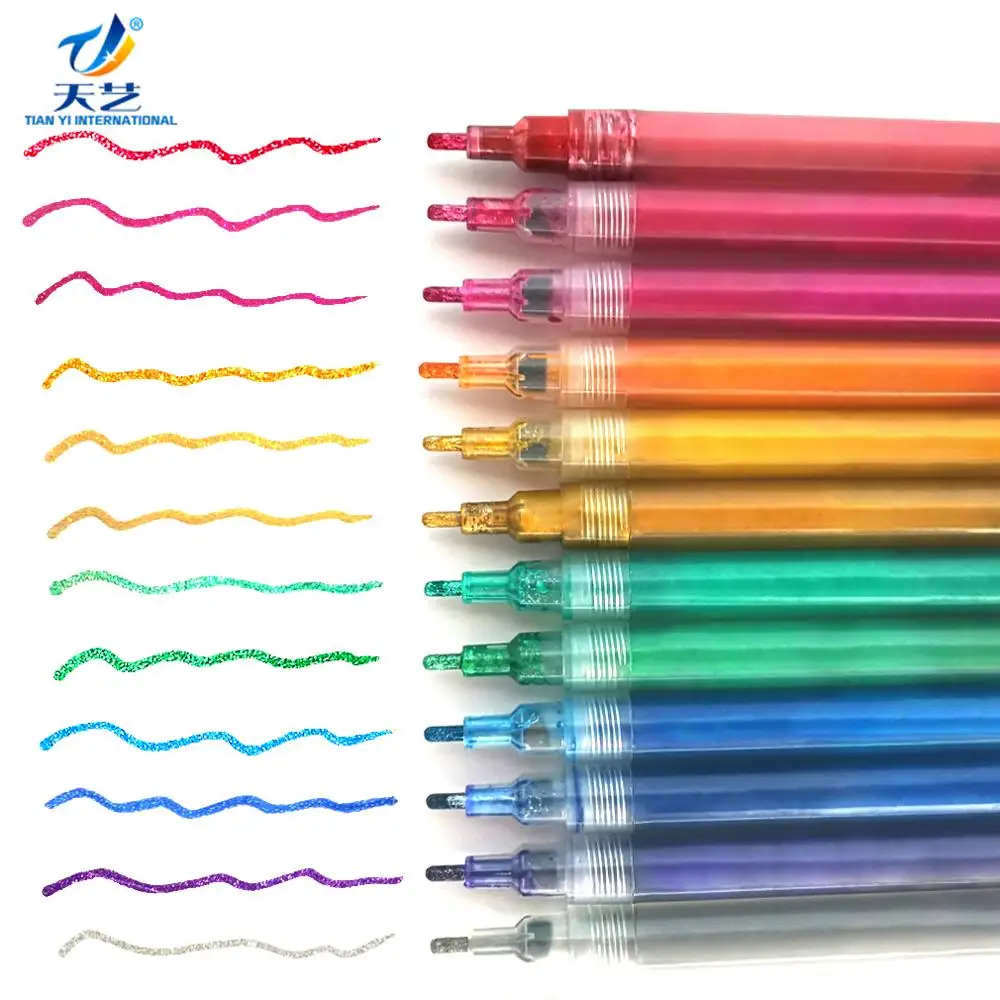 Gift Card Drawing Glitter Painting Pens Metallic Markers Pen Glitter Art  Marker for Card Making and Birthday Greeting