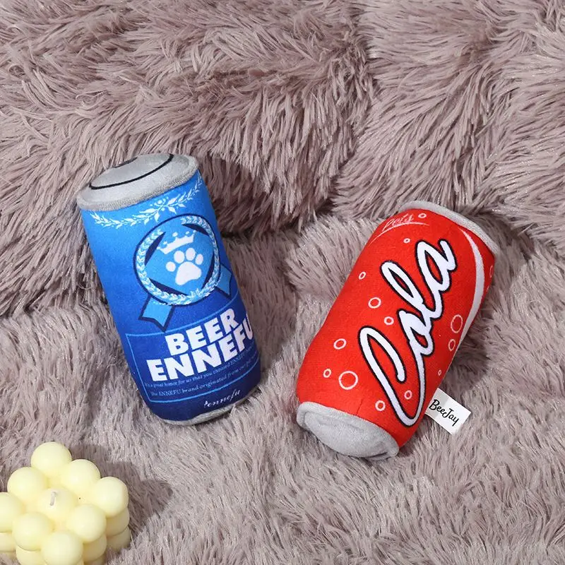 1 Custom Logo Squeaky Dog Plush Toy Beer Soda Can Coffee Cup Shaped Dog Toy