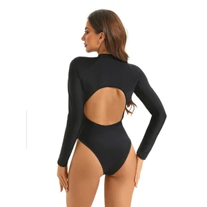 2026 OEM Long Sleeve Zipper One Piece Black Swimsuit for Women Hot Sale