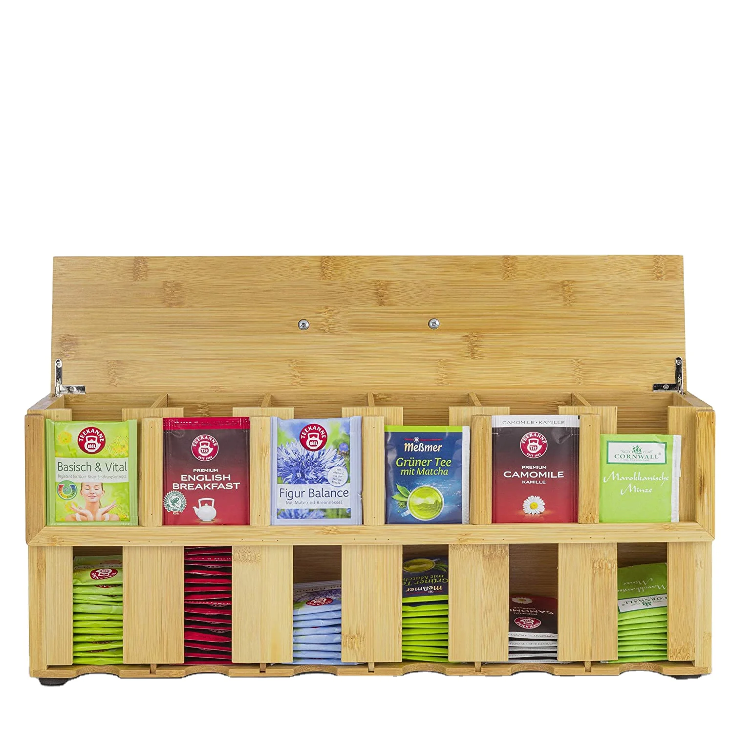 caja de té de bambú organizador bolsa de té dispensador con 6  compartimentos