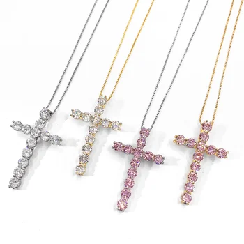 Hip Hop Small Baby Jewelry Iced Out Zircon Necklace Gold Ankh Cross Pendant Necklaces