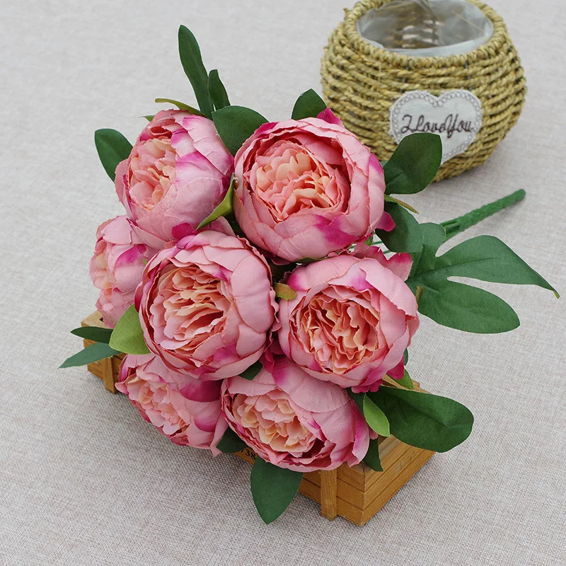 High Quality 7 Heads Peonies Bushes Artificial Silk Flower Peony