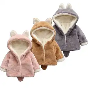 Customized Winter Unisex Long Sleeves Hooded Jacket Infant Solid Color Cotton Cardigan Coat Newborn Baby Clothes for Kids