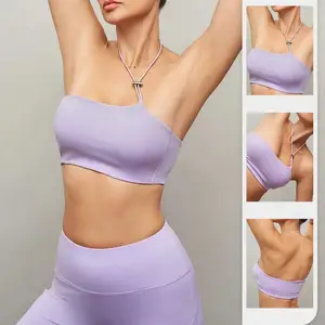 Women's Seamless Breathable Eco-Friendly High Support Over-the-Shoulder Yoga Bra Straps Backless Design Slanted Shoulder Summer