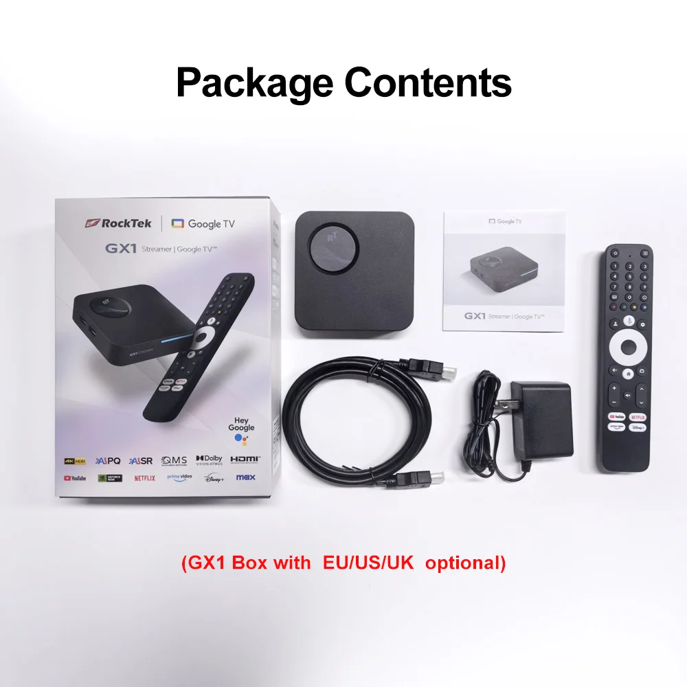 Rocktek GX1 TV Box - 4K, 4GB DDR4, 32GB Emmc, Google TV 12