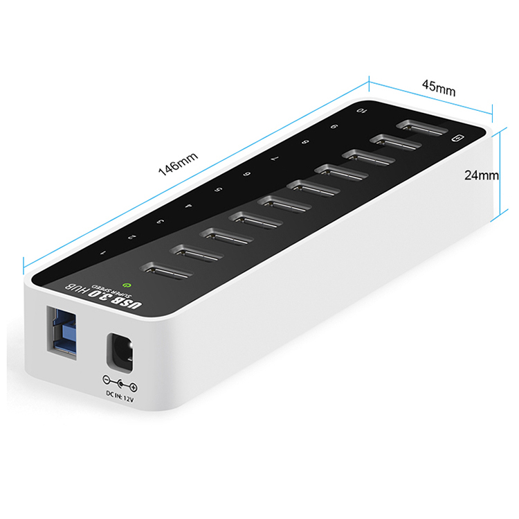 
 Pulwtop Новинка 10 портов usb 3,0 концентратор портативный мульти-порт usb 3,0 Настольный концентратор питание для mac  