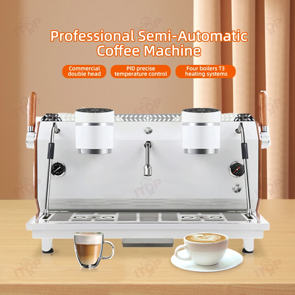 Mesin kopi espresso komersial pembuat kopi Cappuccino mesin kopi grup ganda  dengan pompa impor