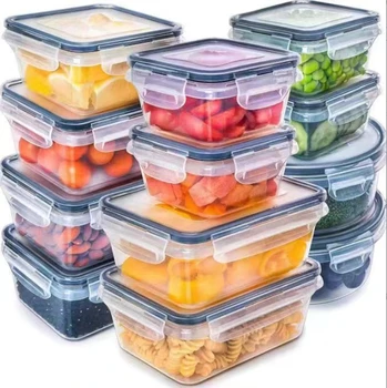 Clear Stackable Plastic Kitchen Fridge Storage Organizer Drawer Box Refrigerator Food Container Boxes Bins Rack With Lid