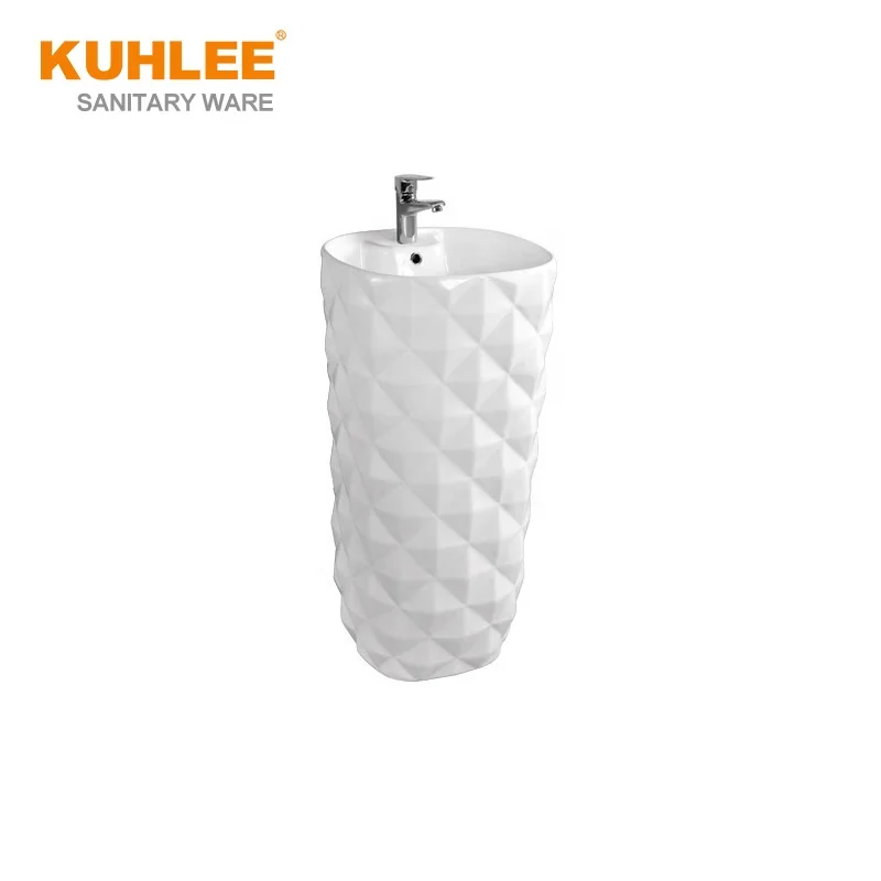 Popular Hotel Ceramic Wash Basin  Sanitary Ware Basin Freestanding Pedestal Sink Ceramic Basin With Durian Surface