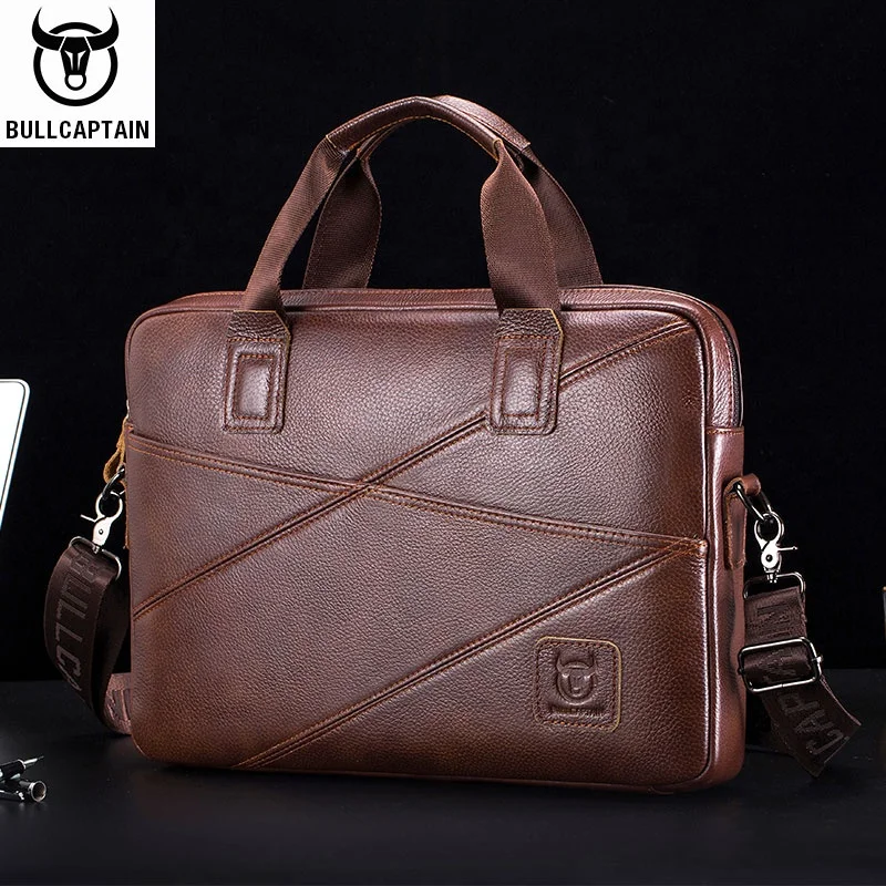 Сумка-мессенджер BULLCAPTAIN мужская кожаная, портфель для ноутбука 15 дюймов в стиле ретро, цвет темно-коричневый и черный