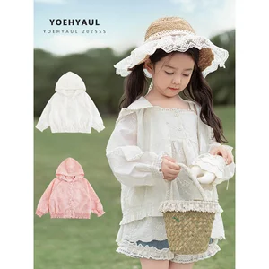 YOEHYAUL X4632 Summer Embroidery Anti-UV Kids Girl Sun-protection Jacket Breathable Child Hooded Sun Protective Clothing Jacket