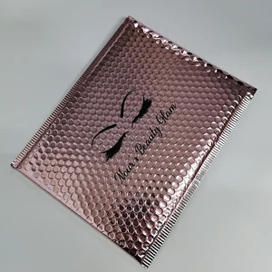 Custom Printed Pink Recyclable Eco-Friendly Poly Bubble Mailer Express Bag Waterproof Padded Envelope Metallic Finish for