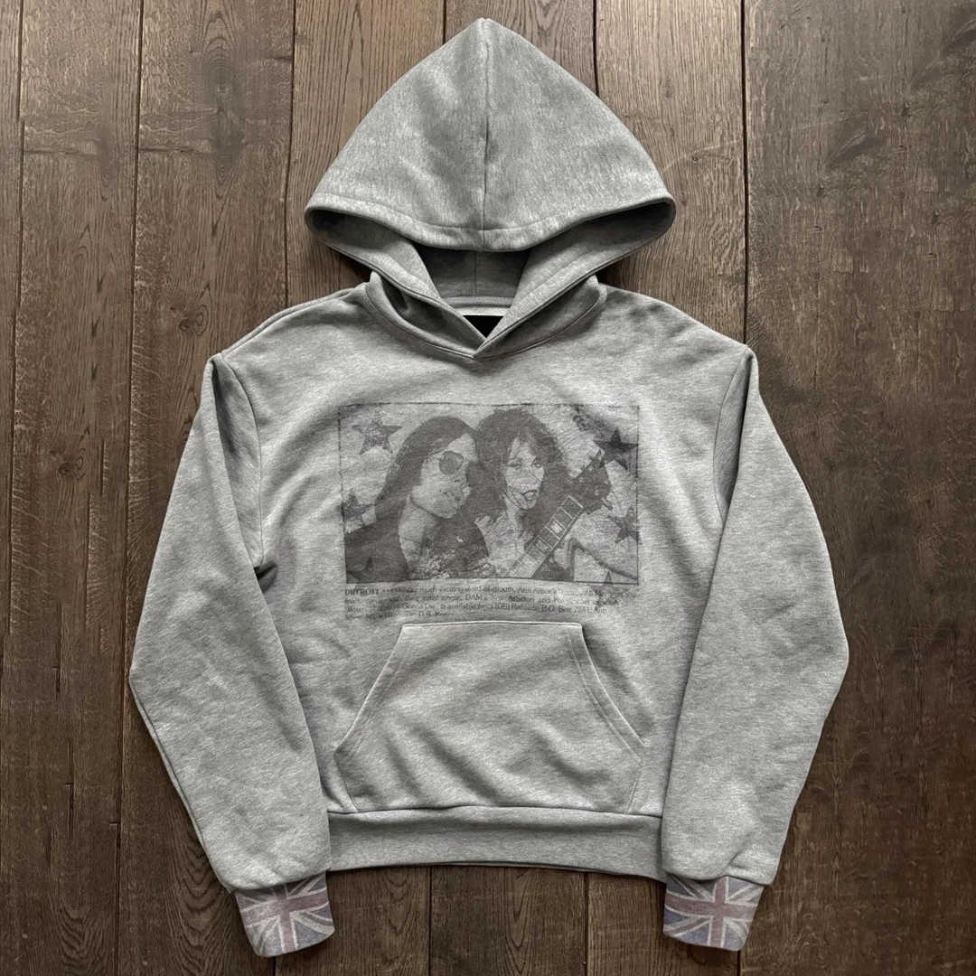 Aangepaste straatdra-kapjas met vintagewas- en beskadigde effek, skermopdruk, oorspronklike grootte, losse pasvorm, uniseks, modieuse merk, kapjas-sweater met kap, privaat