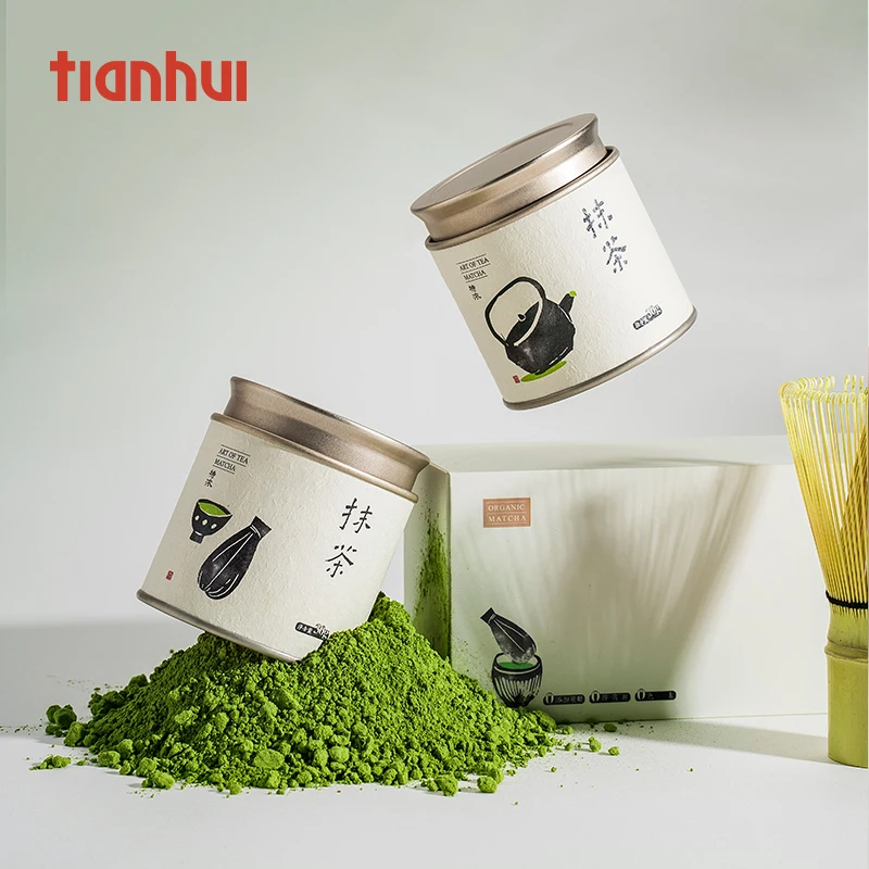 Tianhui Matcha Tins Custom Airtight Cans with Double Lid Small Round Tins for Matcha Powder