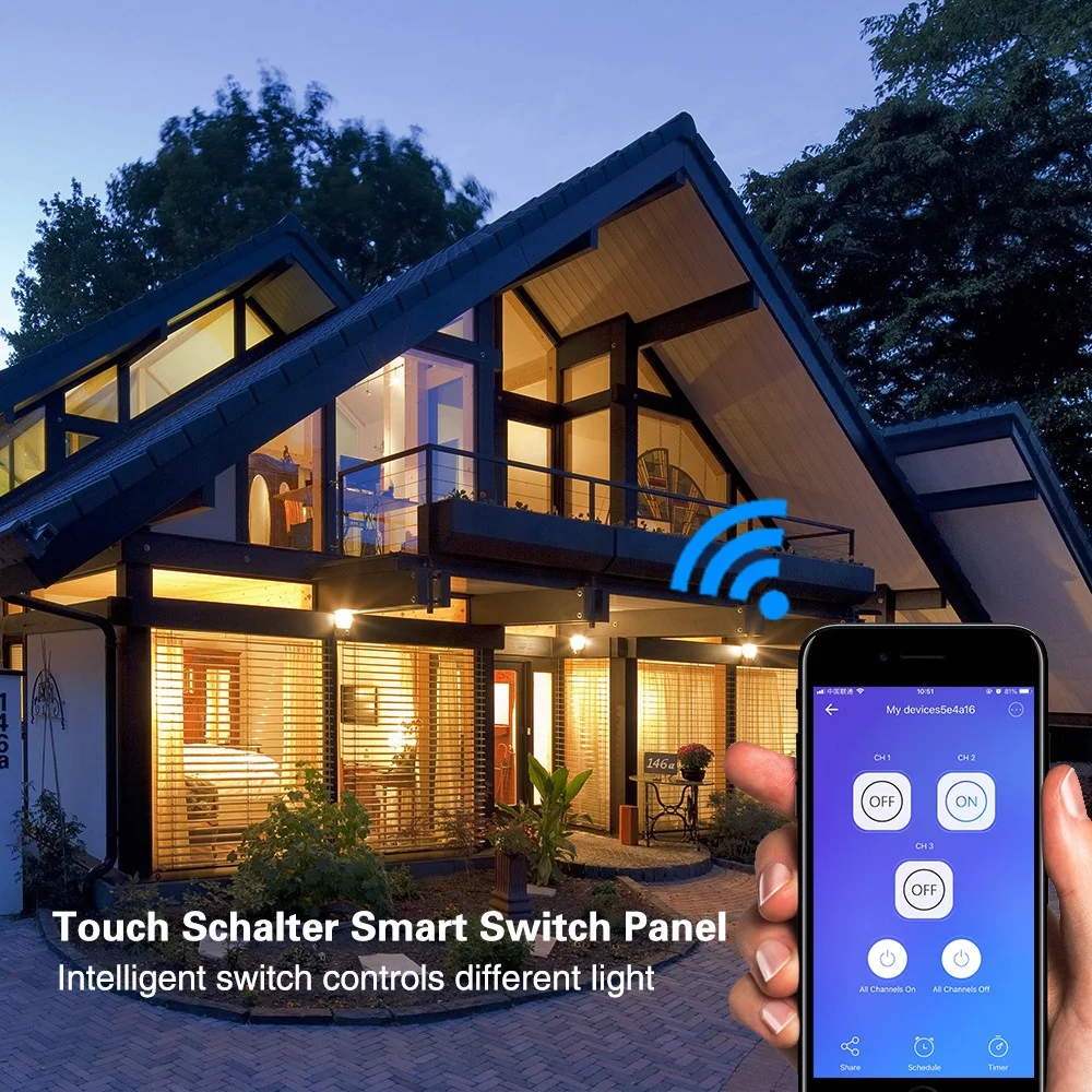 Tuya or Ewelink APP Control WiFi LED Wall Switches Apple Siri Alexa Google Home 5 Gang Light Switch Touch Control Light Switch
