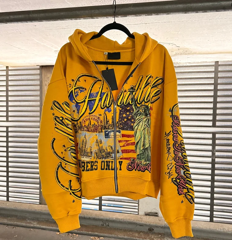 Custom Full Print Graphic 100%Cotton Fleece Eco-Friendly Streetwear Acid Washed Oversize Baggy Zip Hooded Cropped Hoodie for Men gallery 9