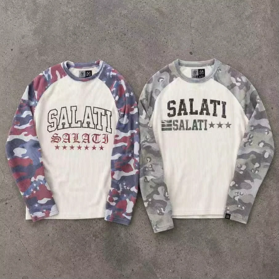 OEM Custom Camouflage Sleeve T Shirt for Men Contrast Raglan Ribbed Body Streetwear Y2K Casual Fashion Men Long Sleeve T Shirt gallery 7