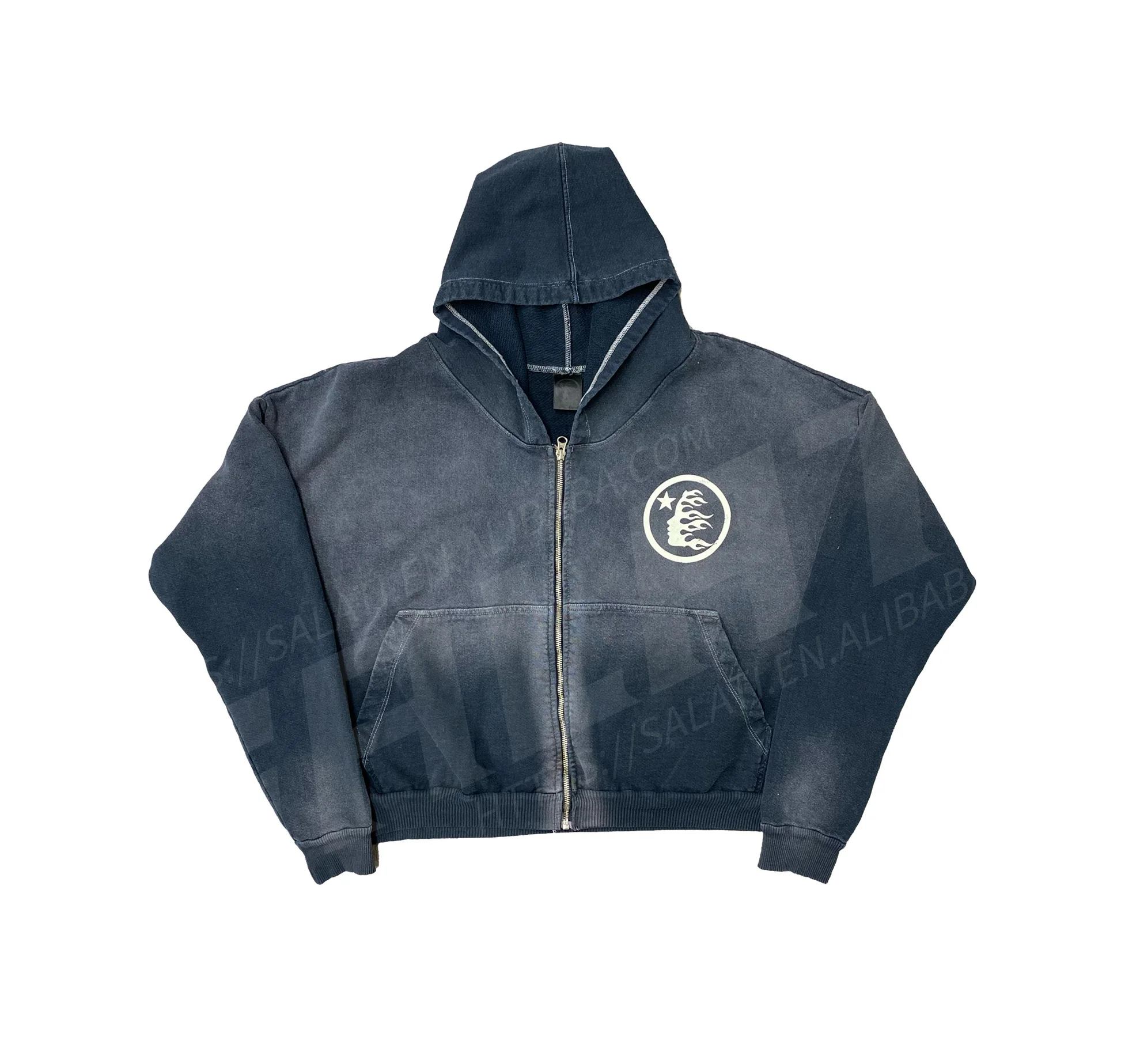 Pullover Printed Sweatshirts Custom Cotton French Terry Vintage Washed Distressed Acid Wash Oversized Cropped Zip up Hoodies Men gallery 4