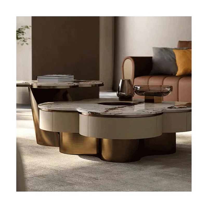 Italian Luxury Rock Panel Coffee Table Modern Simple Design Circle Combination Four-Leaf Countertops Vanity Tops Table Tops