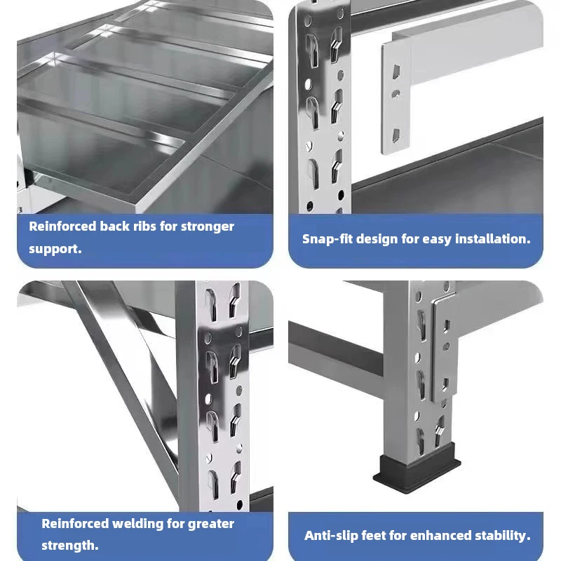 Stainless Steel Storage Rack SUS201 with Adjustable Shelves for Warehouse and Commercial Use