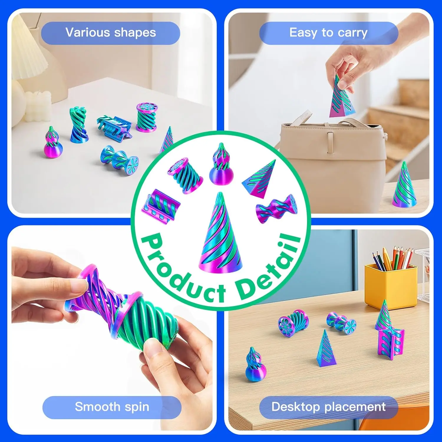 3D Printed 6 Pack Spiral Cone Fidget Toys preview 4