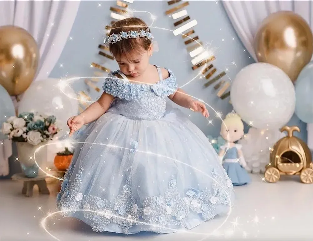 blue princess dress toddler Cinderella Dresses for Girls Toddler Princess Dress Blue Tulle Costume –  CQDY main image 0