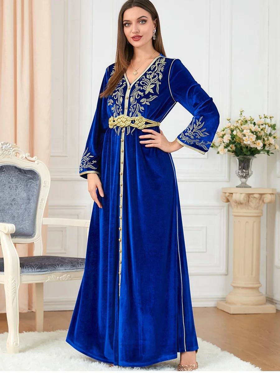 Summer Arabic Long Abaya Dress Women Velvet Belted Embroidered Lace Trimmings Muslim Dresses Gulf Jalbiya Morocco Party Kaftan Summer Arabic Long Abaya Dress Women Velvet Belted Embroidered Lace Trimmings Muslim Dresses Gulf Jalbiya Morocco Party Kaftan