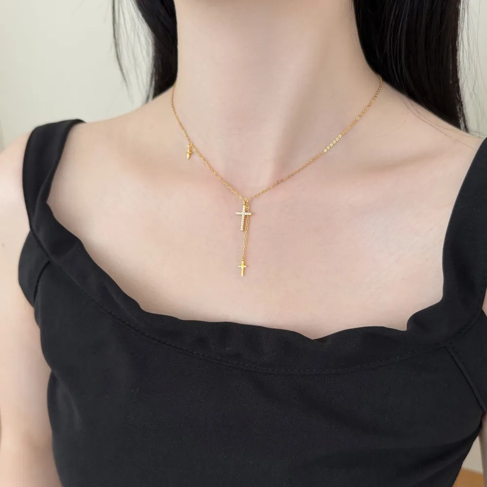 KAKODIY Fashion Boutique Jewelry 925 Sterling Silver Simple Design 5A Zirconia Chain Cross Faith Pendant Necklace for Women detail 2