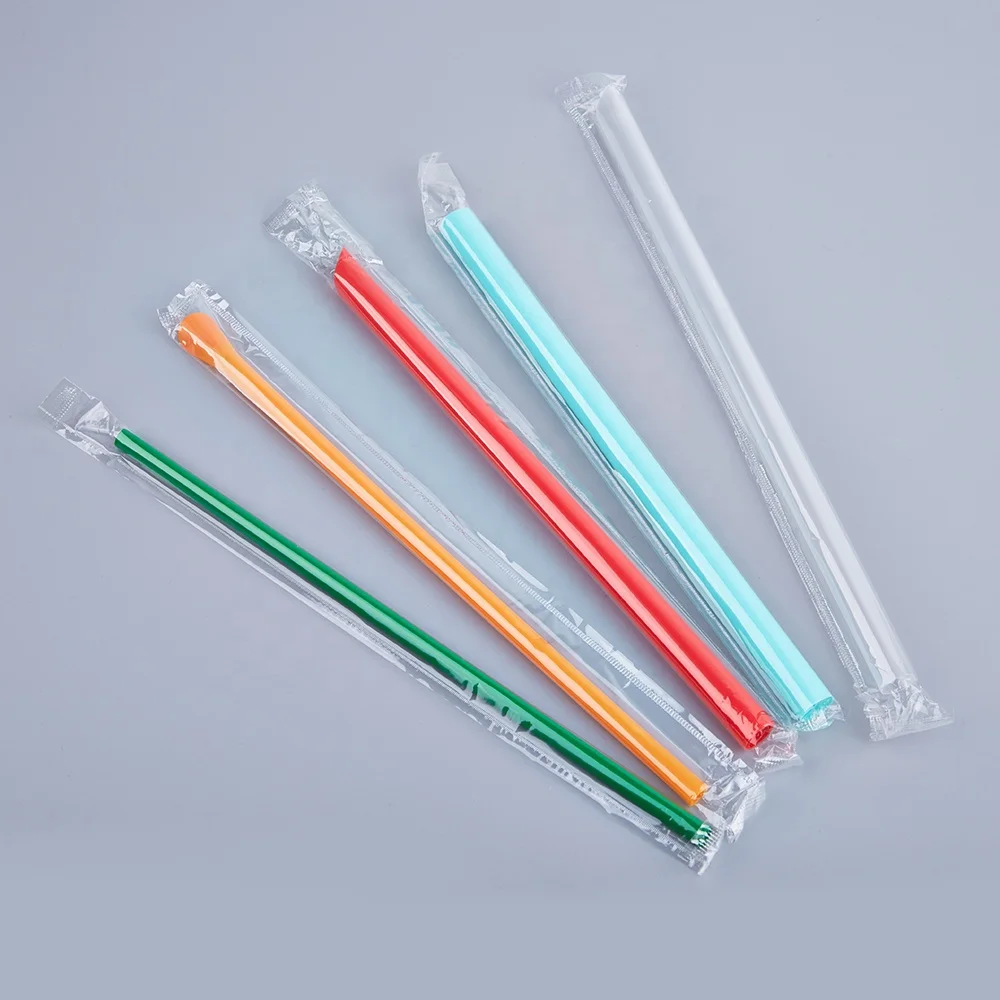 Individually Wrapped Colorful Plastic Straw Drinking Milkshake Polypropylene Boba Straw Bubble Tea Disposable Straws