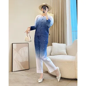 Miyake Solid Casual Pleated Suit Women's 2026 Spring Autumn New High-end Western Loose Top Wide Leg Pants Slimming Two-piece Set