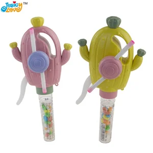 High Quality Plastic Novelty Light Cactus Hand Fan Toy With Candy