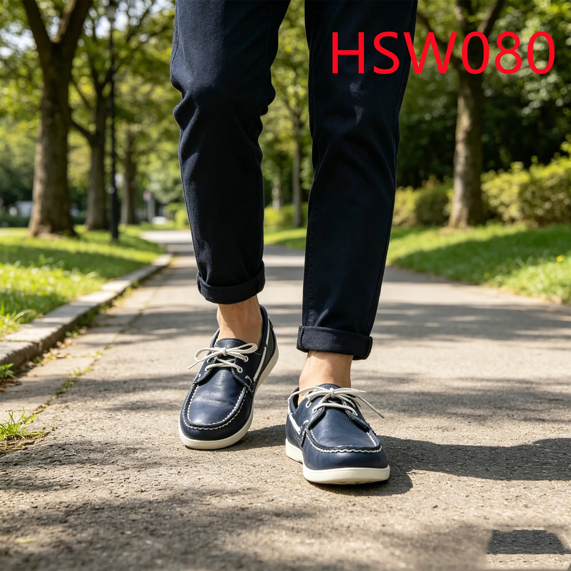 HY,Exclusive Styles Full Grain Leather All-match Blue Boat Shoes High Grip Rubber Outsole Wide Fit Feet Driver Shoes HSW080