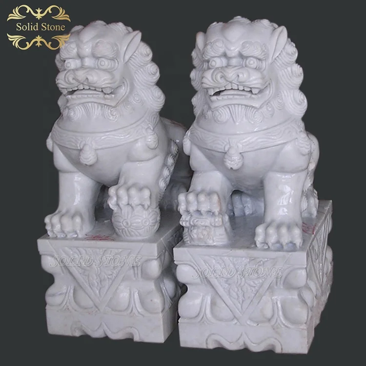 Chinese Style Hand Carved Marble Stone Statue Life Size Foo Dogs for Sale