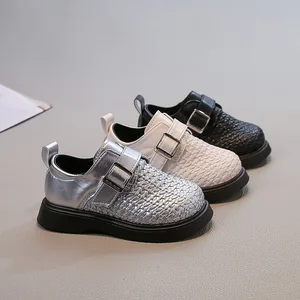 Pafsing 2026 Autumn British Princess Soft-Soled Ultra-Light Microfiber Leather Flats Girls Small Size Woven Slip-On Adjustable