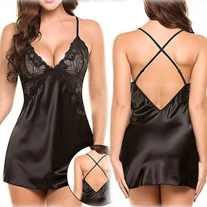 Women Lingerie Satin V Neck Sleepwear Lace Sex Nightwear Suit Cute Ladies Home Clothes