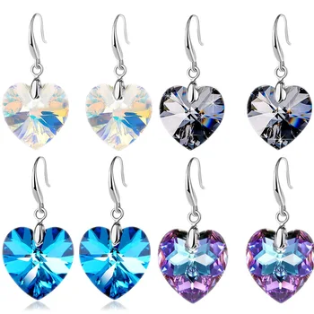 Cross AB glass heart shape Statement Drop Earrings for Women Girls Cute Hanging Earrings Wholesale Jewelry Gifts