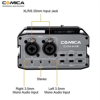 Comica CVM-AX3 XLR Audio Mixer Adapter Preamplifier Dual XLR/3.5mm/6.35mm Port Mixer for Canon Nikon DSLR Cameras&Camcorders detail image