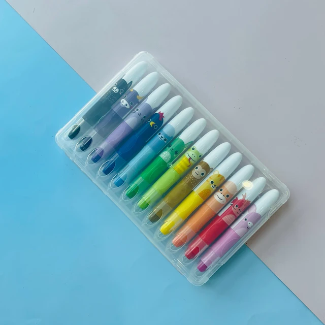GF Factory Wholesale Cartoon Animals Non Toxic Silky 12 Colors Twistable Large Colorful Washable Crayons for Kids Coloring