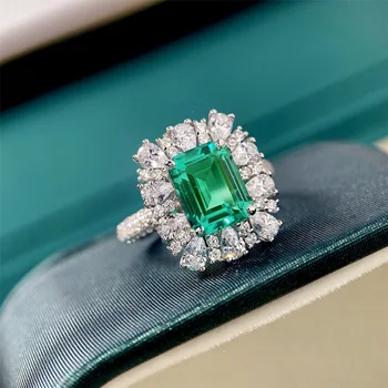 Aimgal fine jewelry s925 silver 18k gold plated 5A Lab-grown emerald square 2.2ct diamond ring