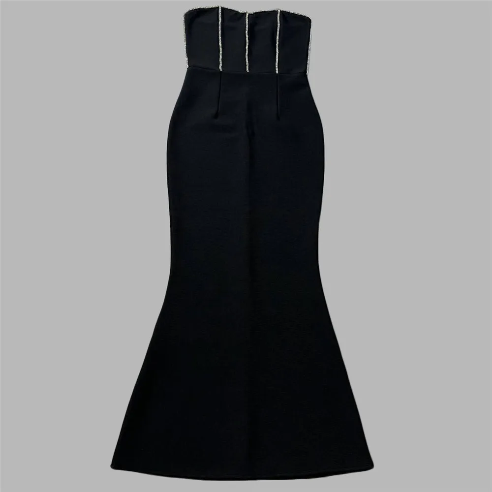 Women's Black Sexy Strapless Crystal Diamond Long Bandage Dress Elegant Celebrity Cocktail Party Evening Birthday Dress Women's Black Sexy Strapless Crystal Diamond Long Bandage Dress Elegant Celebrity Cocktail Party Evening Birthday Dress