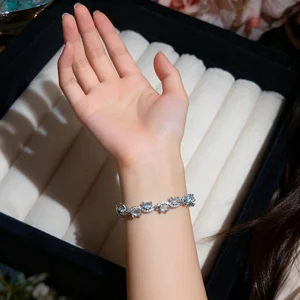 Zircon Fashion Chain & Link Bracelets Copper Light Blue Oval-shaped Diamond Bracelet Jewelry Fancy Jewellery for Ladies Women
